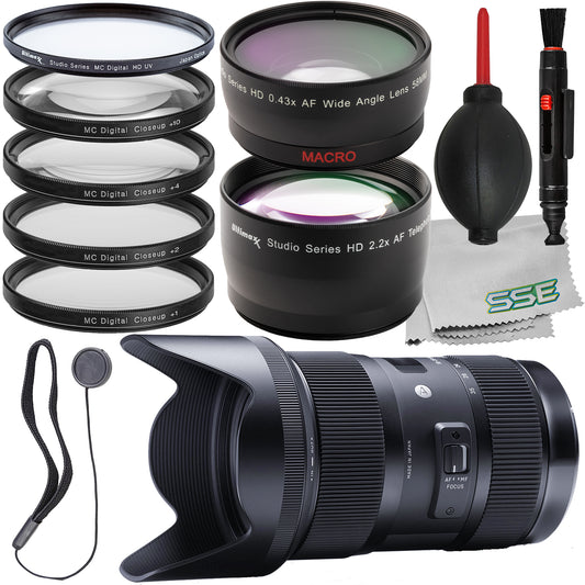 Ultimaxx Advanced Sigma 18-35mm f/1.8 DC HSM Art Lens Bundle (F Mount) - Includes: 4PC Macro Close-Up Filter Kit, 2.2x Telephoto Zoom Lens Attachment & Much More (16pc Bundle)
