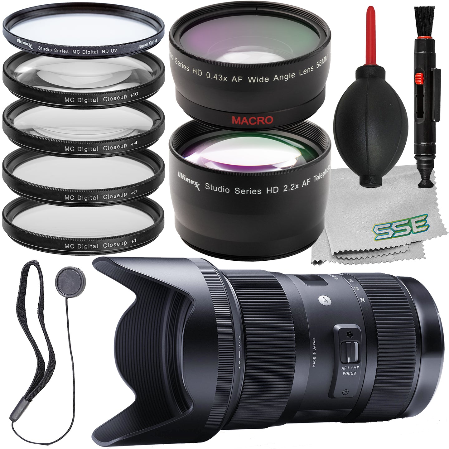 Ultimaxx Advanced Sigma 18-35mm f/1.8 DC HSM Art Lens Bundle (F Mount) - Includes: 4PC Macro Close-Up Filter Kit, 2.2x Telephoto Zoom Lens Attachment & Much More (16pc Bundle)