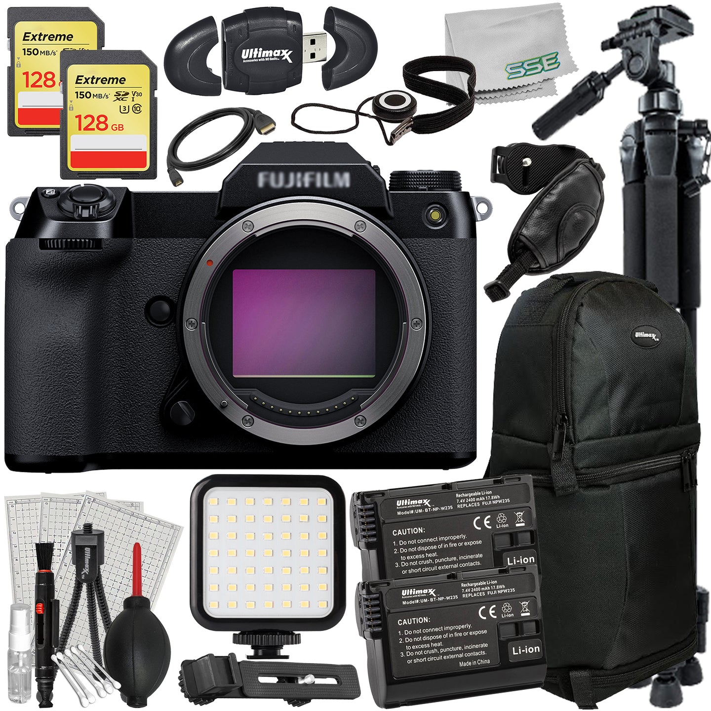 Ultimaxx Advanced FUJIFILM GFX 100S Medium Format Mirrorless Camera Bundle (Body Only) - Includes: 2x 128GB Extreme Memory Cards, 2x Spare Batteries & Much More (27pc Bundle)