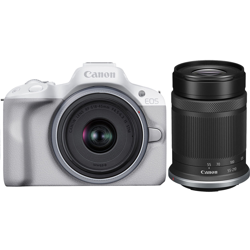 Canon EOS R50 Mirrorless Camera w/ 18-45mm and 55-210mm Lenses (White) PPCKIT