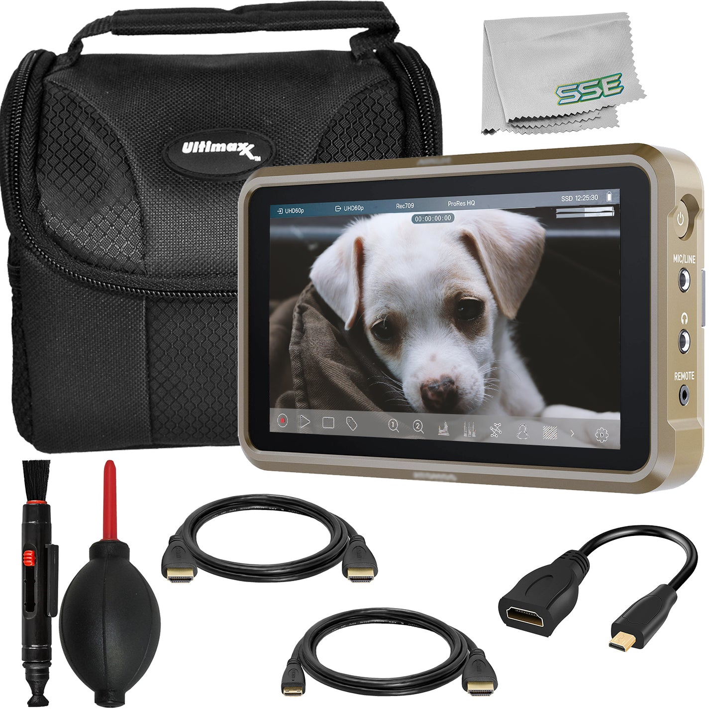 Ultimaxx Basic Atomos Ninja 5.2 4K HDMI Recording Monitor Bundle - Includes: Water-Resistant Gadget Bag & More (10pc Bundle)