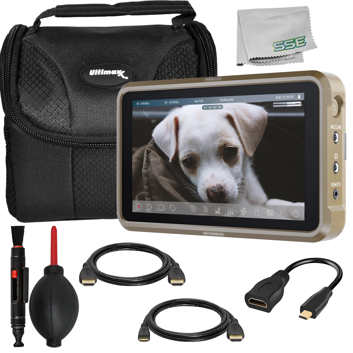 Ultimaxx Basic Atomos Ninja 5.2 4K HDMI Recording Monitor Bundle - Includes: Water-Resistant Gadget Bag & More (10pc Bundle)