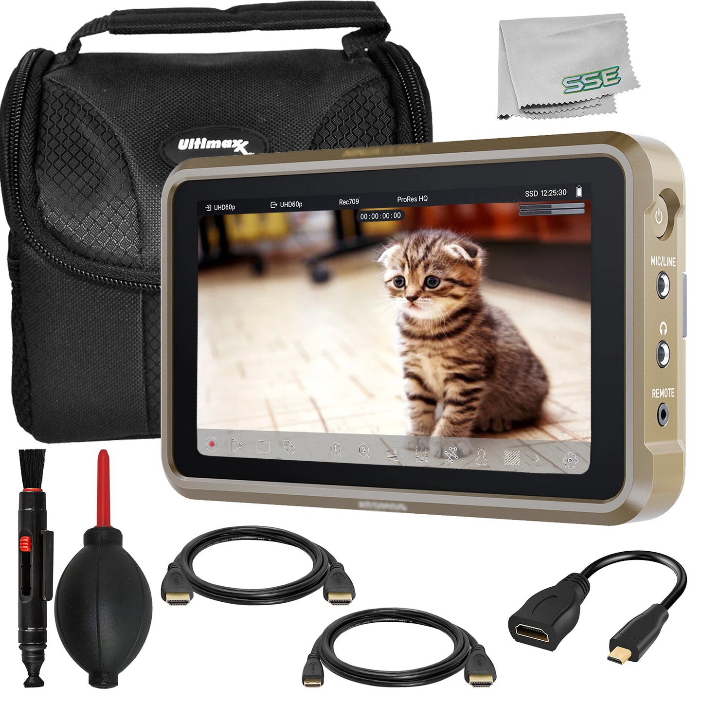 Ultimaxx Basic Atomos Ninja Ultra 5.2? 4K HDMI Recording Monitor Bundle - Includes: Water-Resistant Gadget Bag & More (10pc Bundle)