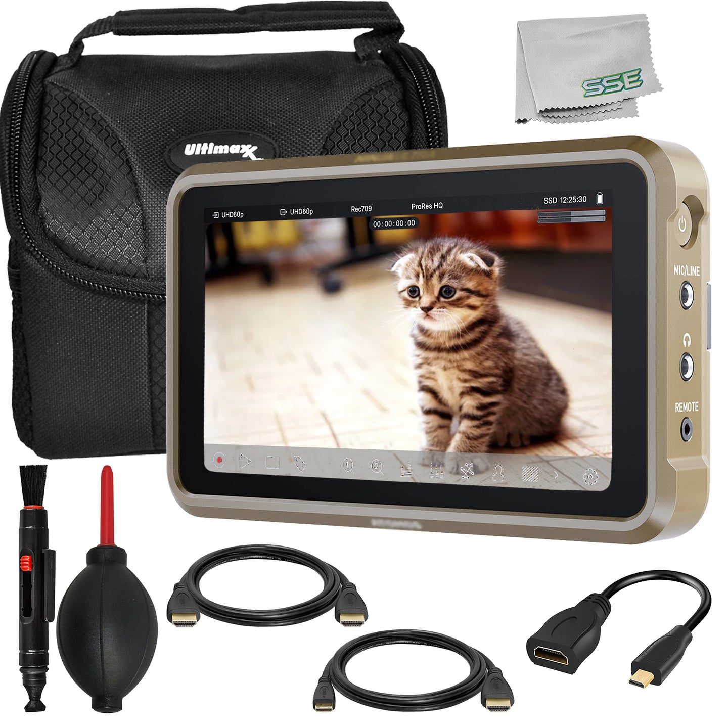 Ultimaxx Basic Atomos Ninja Ultra 5.2? 4K HDMI Recording Monitor Bundle - Includes: Water-Resistant Gadget Bag & More (10pc Bundle)