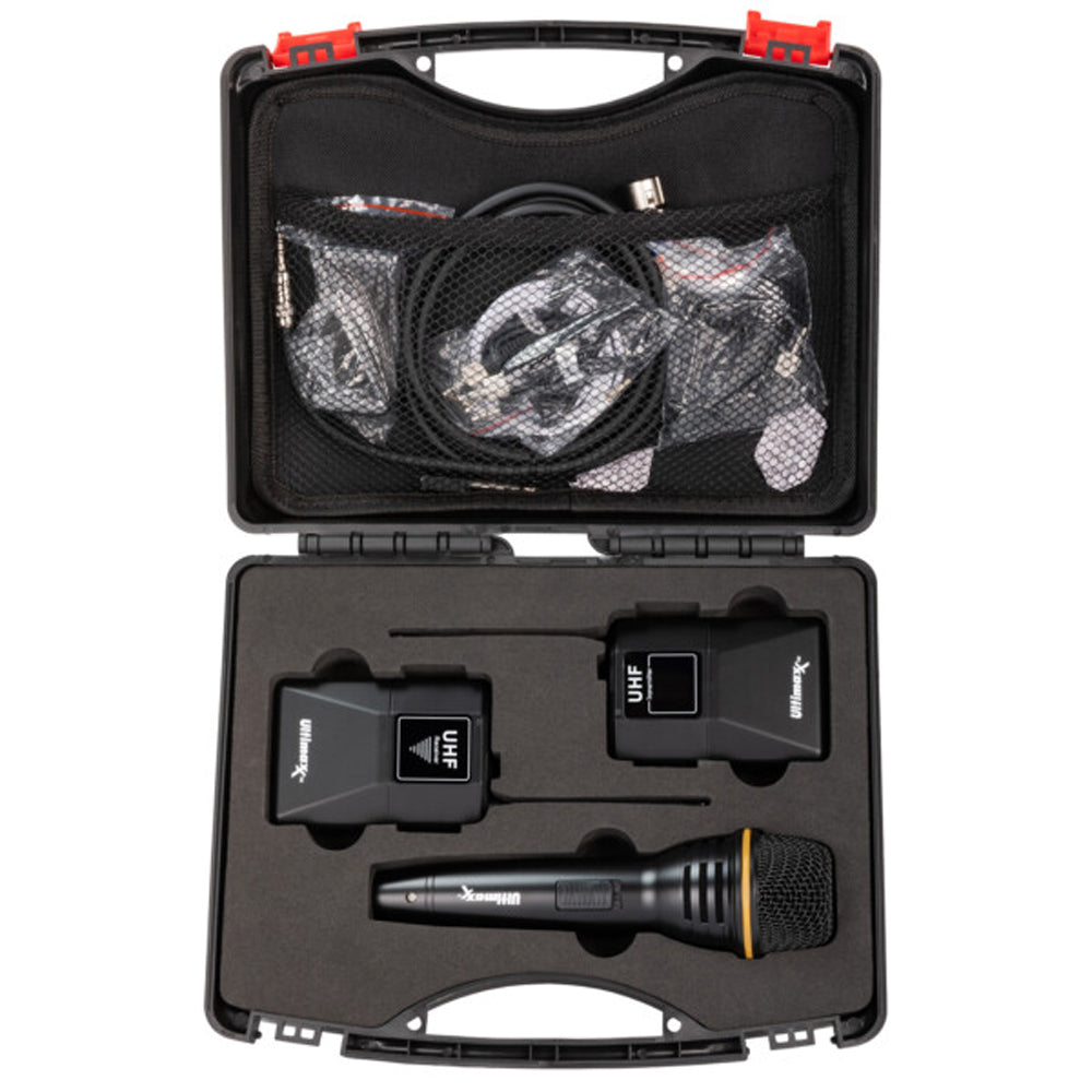 Ultimaxx Wireless Microphone Kit w/ Lavalier Mic, Cables, Carry Case, Handheld Mic