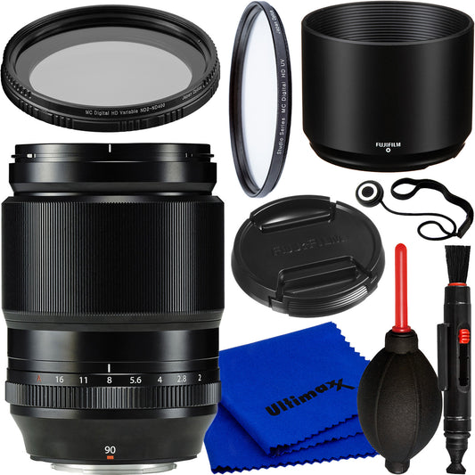 Ultimaxx Essential Accessory Bundle for the FujiFilm XF 90mm f/2 R LM WR Lens. Includes: XF 90mm F/2 Lens HD UV Filter, Variable Neutral Density Filter, + Dust Blower + Utility Brush + More.